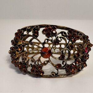 Ornate Gold and Brown Floral Nadida  Vintage Clamp Bracelet